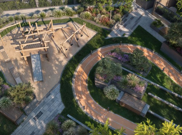 A park of over 25,000 sq ft between the blocks
